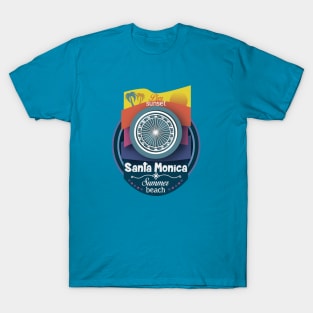 Sunsent Pier - Santa Monica Pacific wheel (blue colors) T-Shirt